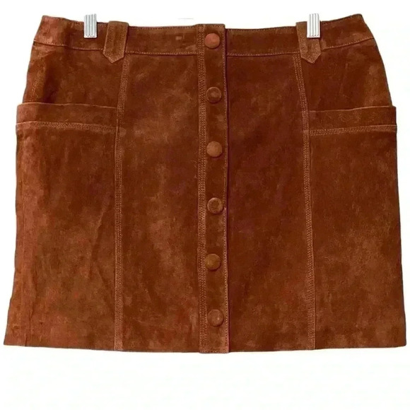 BLANKNYC Sun Valley Skirt 31 Rust Sedona Red Bohemian 70s Suede Mini Length NWT - Picture 4 of 11